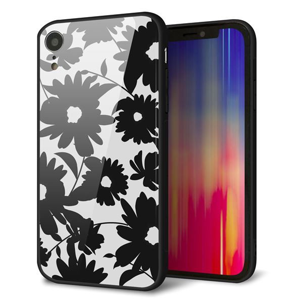 iPhone XR 強化ガラス＆TPUスマホケース ガラプリ【SC916 花柄モノトーン 05】