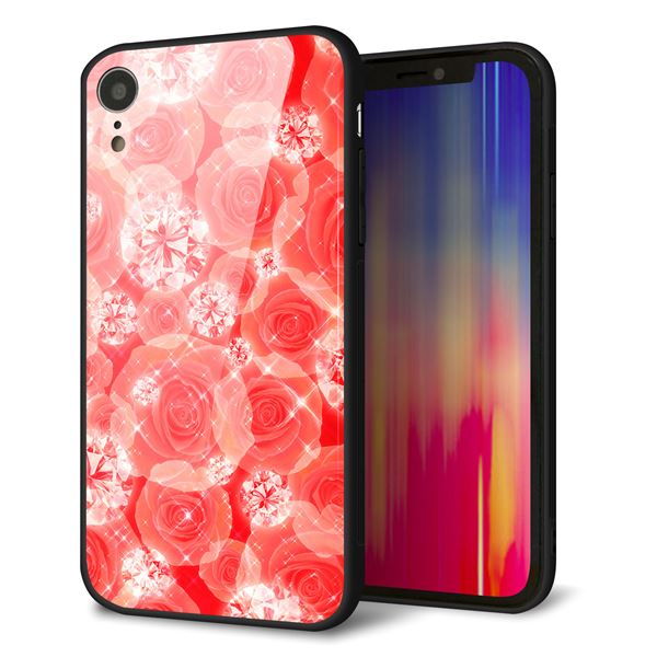 iPhone XR 強化ガラス＆TPUスマホケース ガラプリ【VA816 ダイヤモンドとバラ】