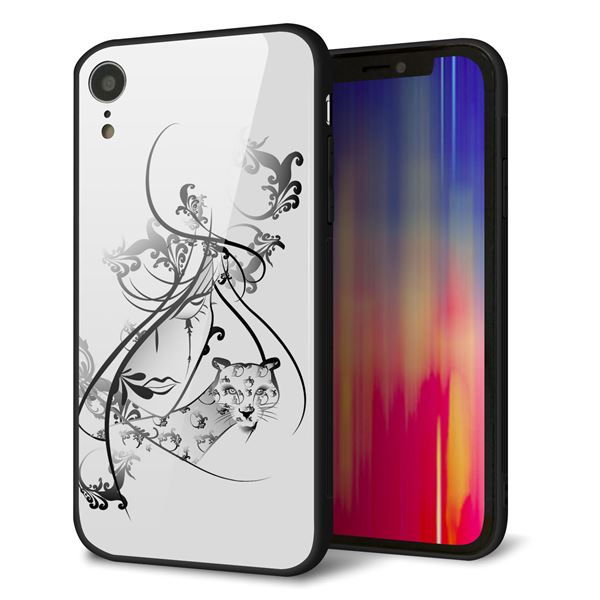 iPhone XR 強化ガラス＆TPUスマホケース ガラプリ【VA832 パンサーと美女】