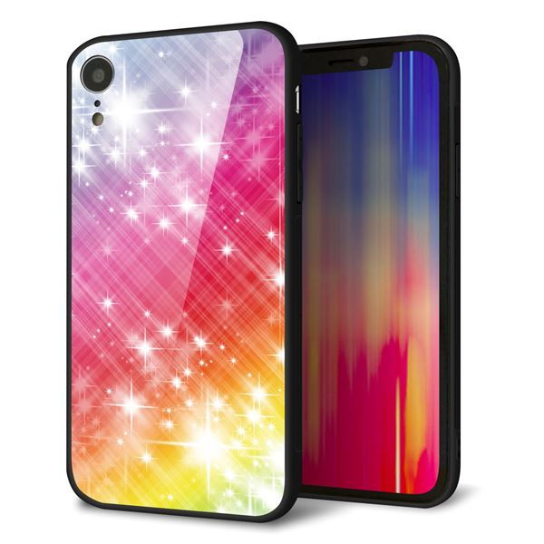 iPhone XR 強化ガラス＆TPUスマホケース ガラプリ【VA872 レインボーフレーム】