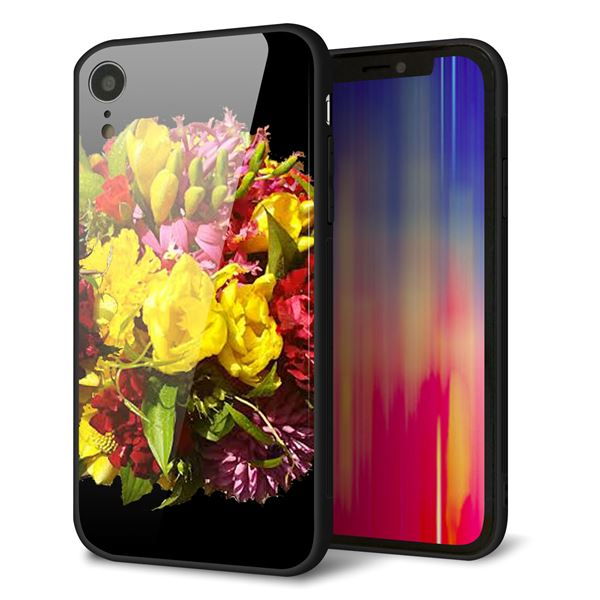iPhone XR 強化ガラス＆TPUスマホケース ガラプリ【YI883 フラワー４】