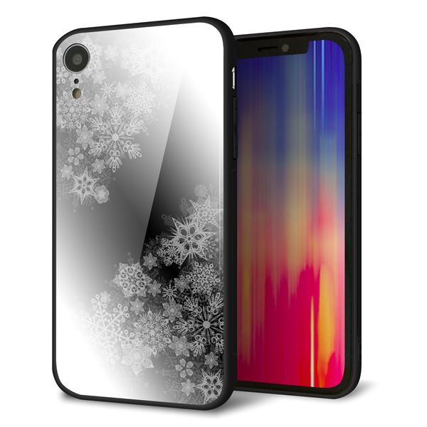 iPhone XR 強化ガラス＆TPUスマホケース ガラプリ【YJ340 モノトーン 雪の結晶 】