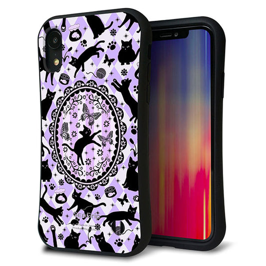 iPhone XR スマホケース 「SEA Grip」 グリップケース Sライン 【AG879 ネコがいっぱいダイヤ柄 パープル】 UV印刷