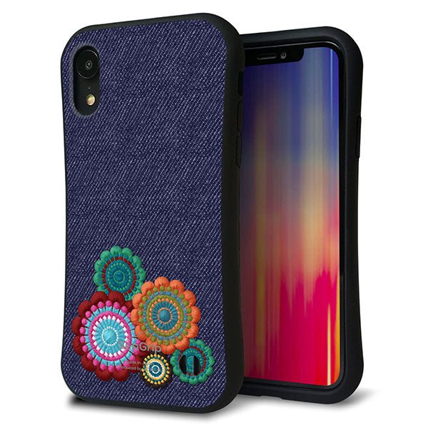 iPhone XR スマホケース 「SEA Grip」 グリップケース Sライン 【KM934 エスニックフラワー デニム】 UV印刷