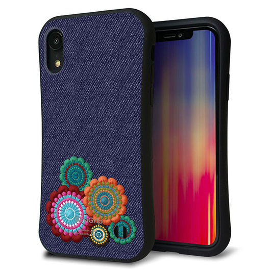iPhone XR スマホケース 「SEA Grip」 グリップケース Sライン 【KM934 エスニックフラワー デニム】 UV印刷
