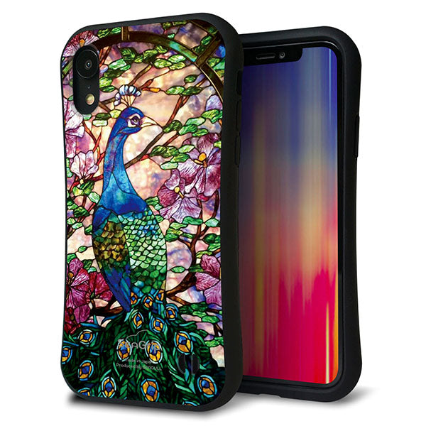 iPhone XR スマホケース 「SEA Grip」 グリップケース Sライン 【MA996 ステンドグラス クジャク】 UV印刷