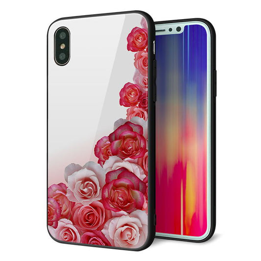 iPhone XS 強化ガラス＆TPUスマホケース ガラプリ【299 薔薇の壁】