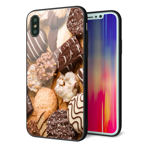 iPhone XS 強化ガラス＆TPUスマホケース ガラプリ【442 クッキー mix】