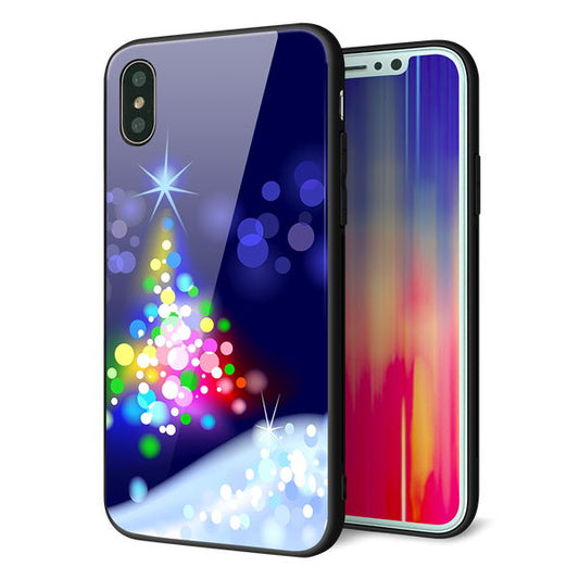 iPhone XS 強化ガラス＆TPUスマホケース ガラプリ【720 白銀のクリスマスツリー】
