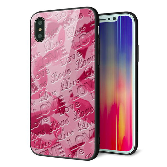 iPhone XS 強化ガラス＆TPUスマホケース ガラプリ【SC845 フラワーヴェルニLOVE濃いピンク（ローズアンディアン）】