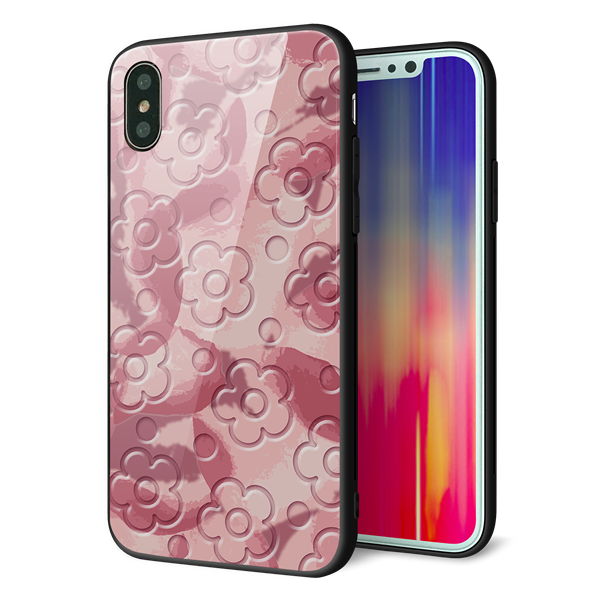 iPhone XS 強化ガラス＆TPUスマホケース ガラプリ【SC846 フラワーヴェルニ花ピンク（ローズヴェルール）】