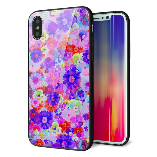 iPhone XS 強化ガラス＆TPUスマホケース ガラプリ【SC868 リバティプリント フルールドパルファン（パープル）】