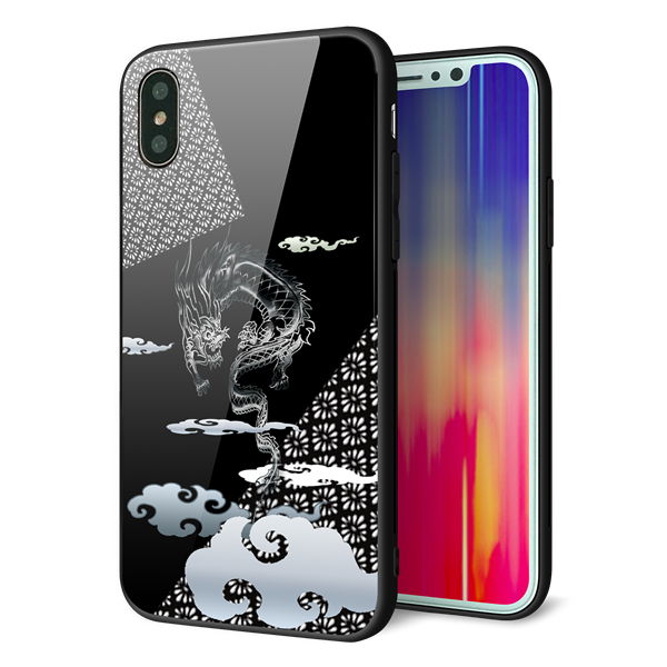 iPhone XS 強化ガラス＆TPUスマホケース ガラプリ【YC906 雲竜01】