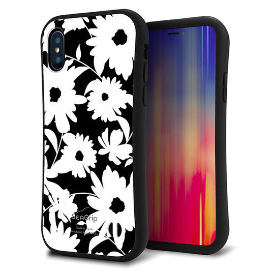 iPhone XS スマホケース 「SEA Grip」 グリップケース Sライン 【SC915 花柄モノトーン 04】 UV印刷