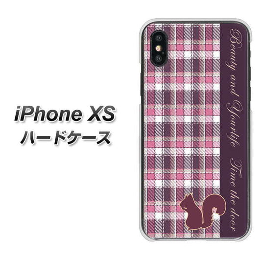 iPhone XS 高画質仕上げ 背面印刷 ハードケース【519 チェック柄にリス】