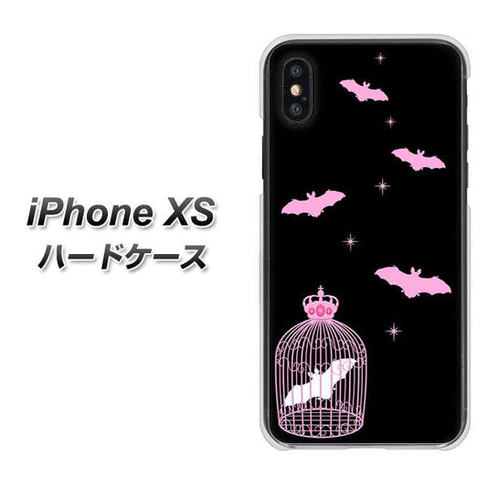 iPhone XS 高画質仕上げ 背面印刷 ハードケース【AG809 こうもりの王冠鳥かご（黒×ピンク）】