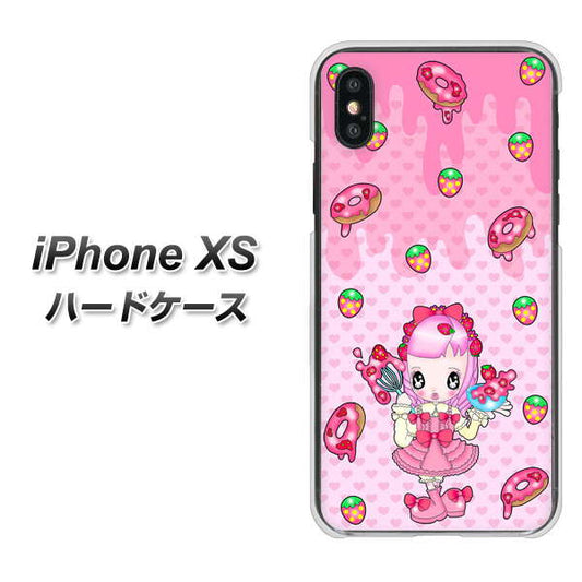 iPhone XS 高画質仕上げ 背面印刷 ハードケース【AG816 ストロベリードーナツ（水玉ピンク）】