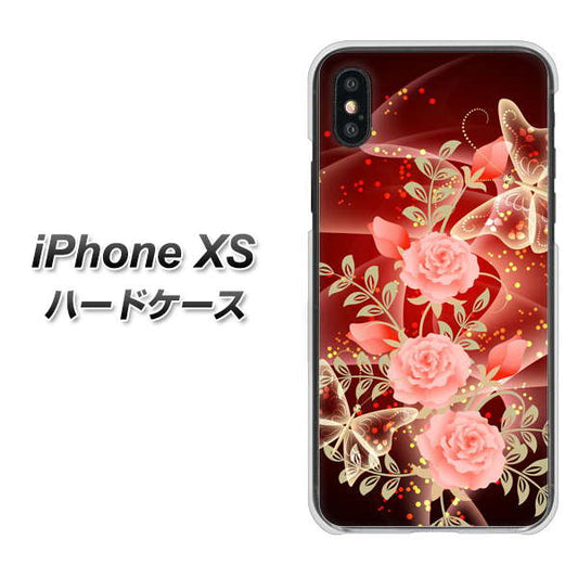 iPhone XS 高画質仕上げ 背面印刷 ハードケース【VA824 魅惑の蝶とピンクのバラ】