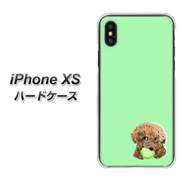 iPhone XS 高画質仕上げ 背面印刷 ハードケース【YJ055 トイプードル＆ボール（グリーン）】