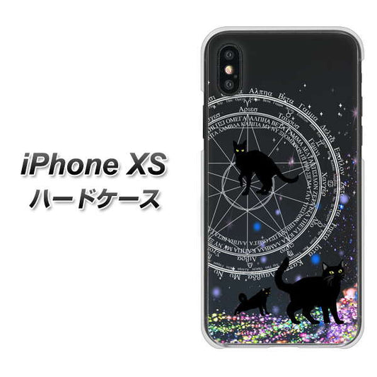 iPhone XS 高画質仕上げ 背面印刷 ハードケース【YJ330 魔法陣猫　キラキラ 黒猫】