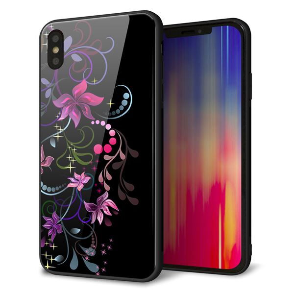 iPhone XS Max 強化ガラス＆TPUスマホケース ガラプリ【263 闇に浮かぶ華】