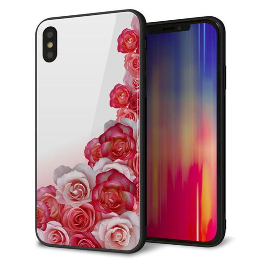 iPhone XS Max 強化ガラス＆TPUスマホケース ガラプリ【299 薔薇の壁】