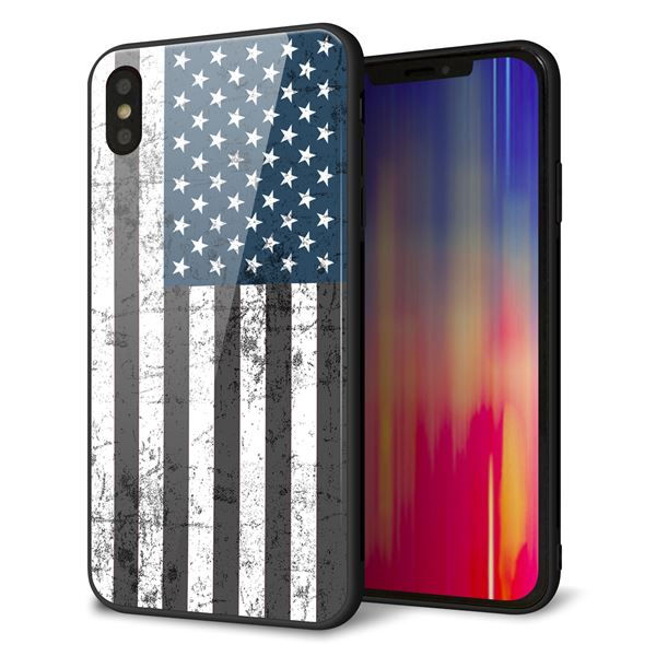 iPhone XS Max 強化ガラス＆TPUスマホケース ガラプリ【EK864 アメリカンフラッグビンテージ】