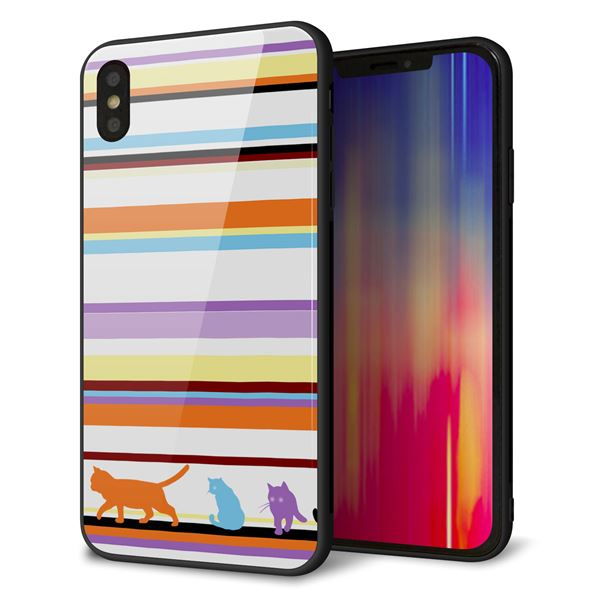 iPhone XS Max 強化ガラス＆TPUスマホケース ガラプリ【YA887 ストライプネコ01】