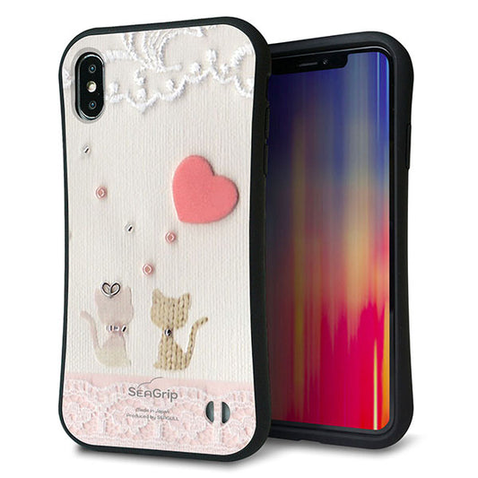 iPhone XS Max スマホケース 「SEA Grip」 グリップケース Sライン 【1104 クラフト写真 ネコ (ハートM) 】 UV印刷