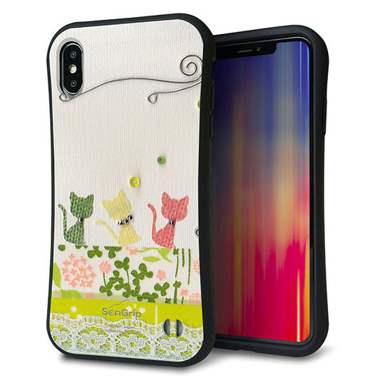 iPhone XS Max スマホケース 「SEA Grip」 グリップケース Sライン 【1106 クラフト写真 ネコ (ワイヤー2) 】 UV印刷