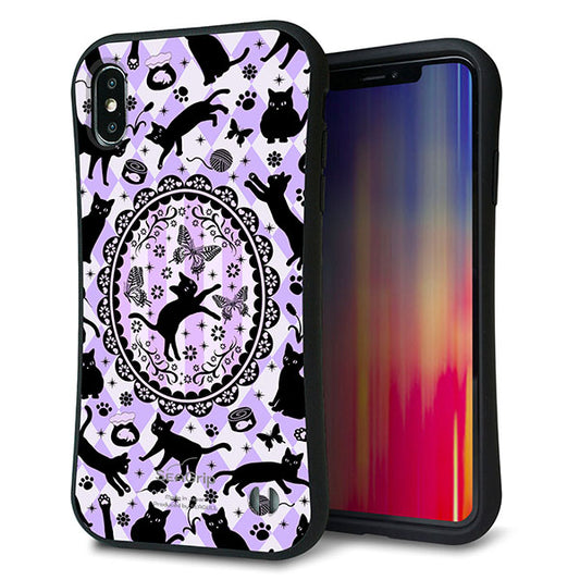 iPhone XS Max スマホケース 「SEA Grip」 グリップケース Sライン 【AG879 ネコがいっぱいダイヤ柄 パープル】 UV印刷
