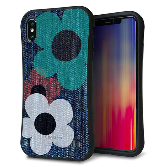 iPhone XS Max スマホケース 「SEA Grip」 グリップケース Sライン 【EK869 ルーズフラワーinデニム】 UV印刷
