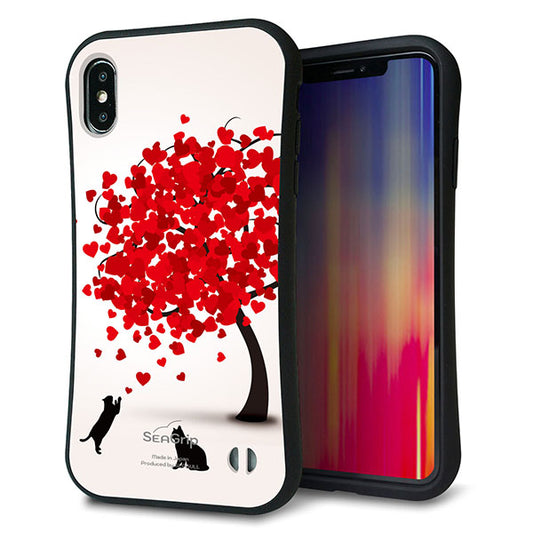 iPhone XS Max スマホケース 「SEA Grip」 グリップケース Sライン 【EK915 二匹のネコとハートの木】 UV印刷
