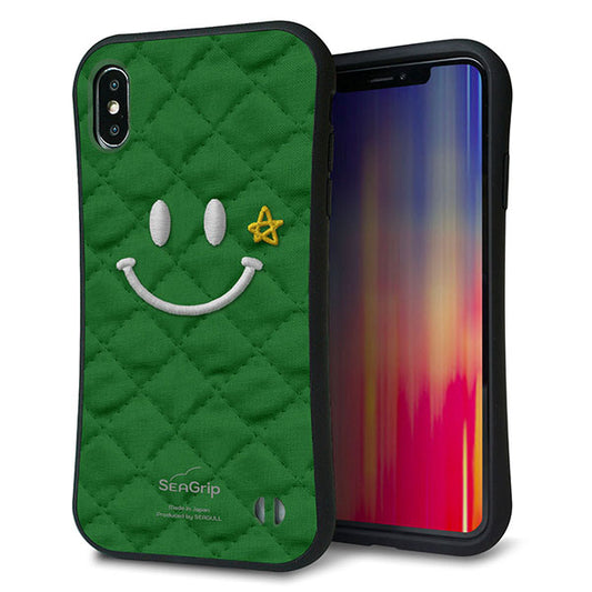 iPhone XS Max スマホケース 「SEA Grip」 グリップケース Sライン 【KM936 スマイル スター グリーン 】 UV印刷