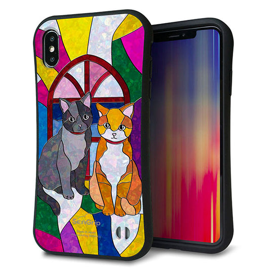 iPhone XS Max スマホケース 「SEA Grip」 グリップケース Sライン 【MA995 ステンドグラス ネコ】 UV印刷
