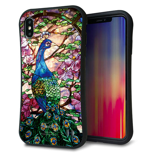iPhone XS Max スマホケース 「SEA Grip」 グリップケース Sライン 【MA996 ステンドグラス クジャク】 UV印刷