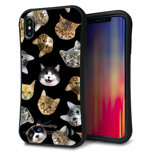 iPhone XS Max スマホケース 「SEA Grip」 グリップケース Sライン 【SC933 ねこどっと ブラック】 UV印刷
