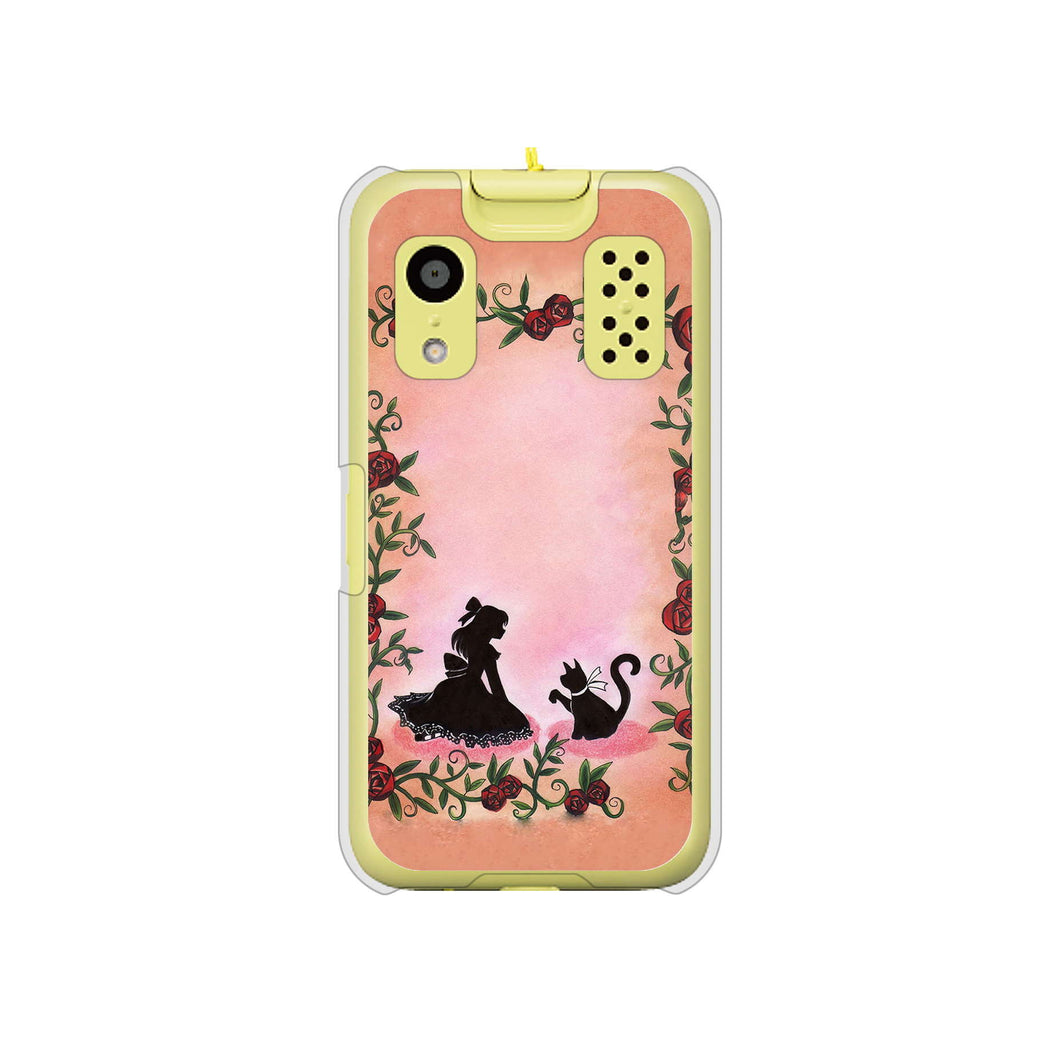 キッズケータイ KY-41C docomo 高画質仕上げ 背面印刷 ハードケース【1096 お姫様とネコ（カラー）】