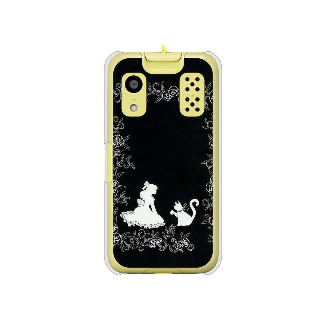 キッズケータイ KY-41C docomo 高画質仕上げ 背面印刷 ハードケース【1097 お姫様とネコ（モノトーン）】