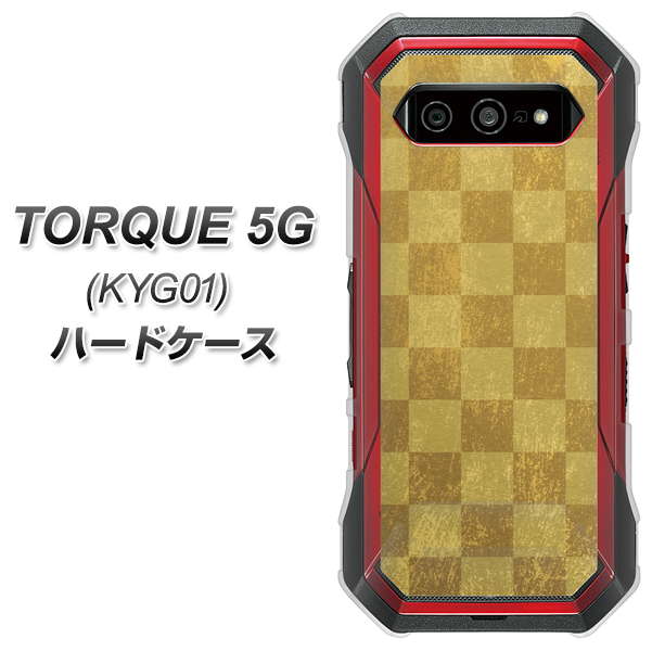 au トルク 5G KYG01 高画質仕上げ 背面印刷 ハードケース【619 市松模様－金（骨董風に傷んだイメージ）】