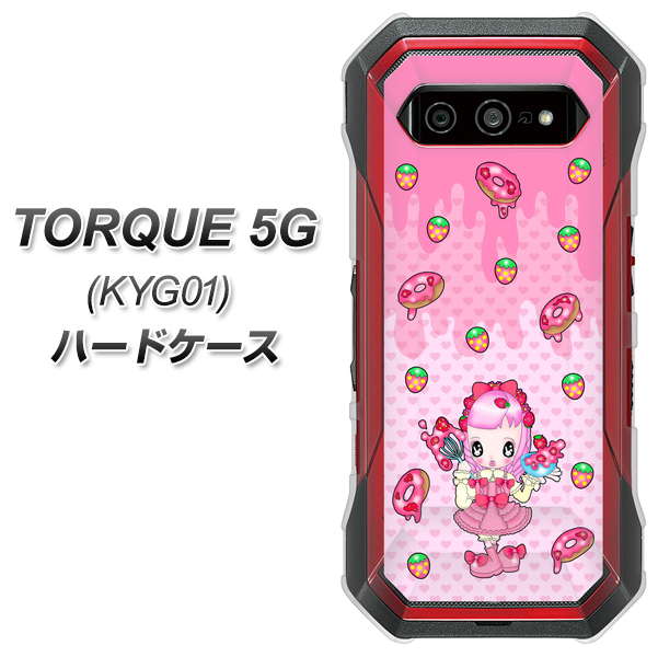 au トルク 5G KYG01 高画質仕上げ 背面印刷 ハードケース【AG816 ストロベリードーナツ（水玉ピンク）】