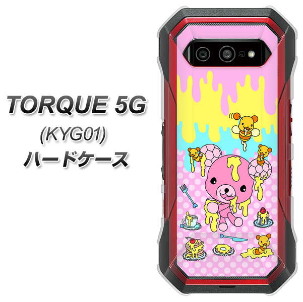 au トルク 5G KYG01 高画質仕上げ 背面印刷 ハードケース【AG822 ハニベア（水玉ピンク）】