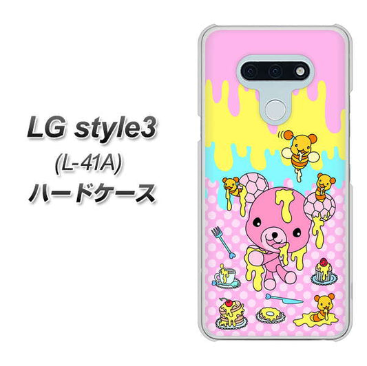 docomo LG style3 L-41A 高画質仕上げ 背面印刷 ハードケース【AG822 ハニベア（水玉ピンク）】