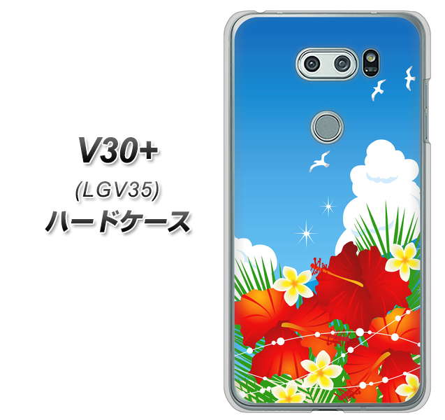 au イサイ V30+ LGV35 高画質仕上げ 背面印刷 ハードケース【VA821 ハイビスカスと青空】