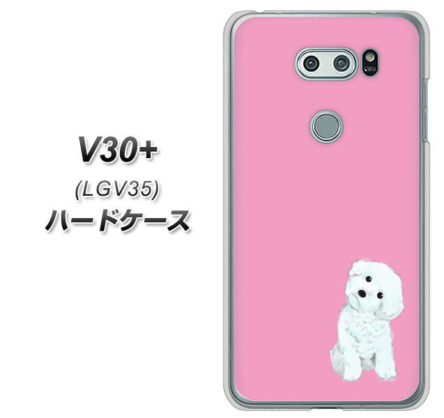 au イサイ V30+ LGV35 高画質仕上げ 背面印刷 ハードケース【YJ069 トイプードルホワイト（ピンク）】