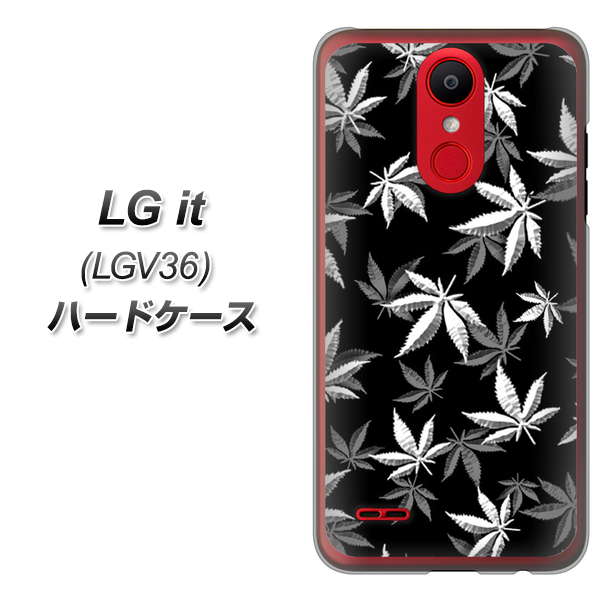 au エルジー イット LGV36 高画質仕上げ 背面印刷 ハードケース【064 モノトーン大麻ブラック】