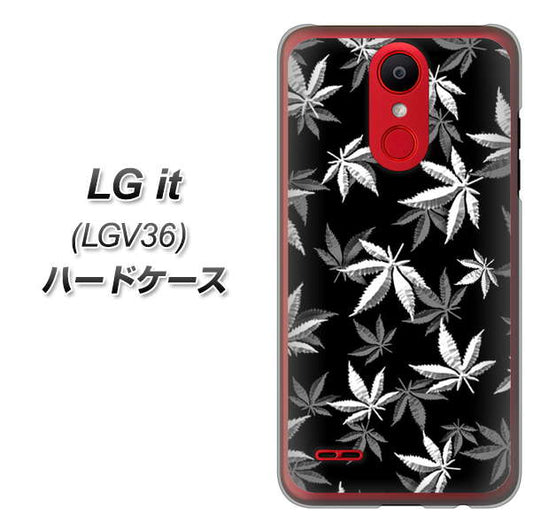 au エルジー イット LGV36 高画質仕上げ 背面印刷 ハードケース【064 モノトーン大麻ブラック】
