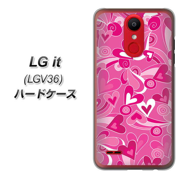 au エルジー イット LGV36 高画質仕上げ 背面印刷 ハードケース【383 ピンクのハート】