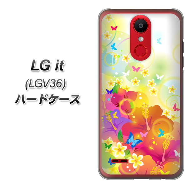 au エルジー イット LGV36 高画質仕上げ 背面印刷 ハードケース【647 ハイビスカスと蝶】