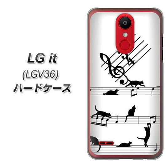 au エルジー イット LGV36 高画質仕上げ 背面印刷 ハードケース【1112 音符とじゃれるネコ2】